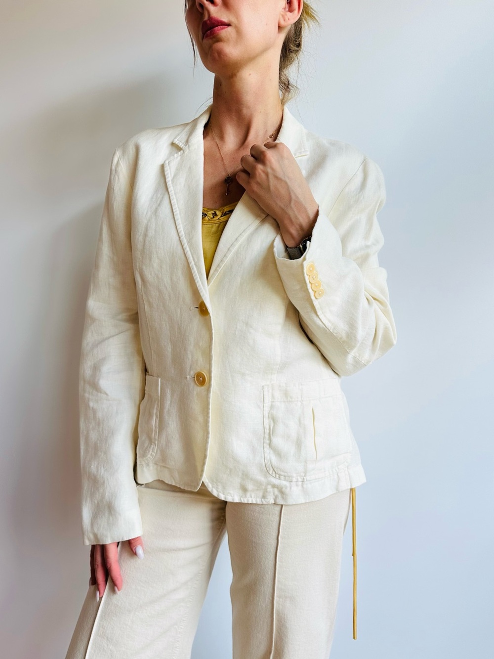 Ralph Lauren 100% Linen Ivory 2 Button Boho Lightweight Blazer Jacket